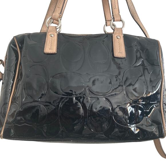 Coach Satchel Bag F25189 Signature Stripe Embossed Peyton Patent Leather - Picture 15 of 16